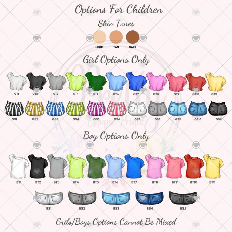 a chart of different types of clothes for children