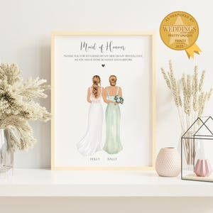 Maid Of Honour Thank You Gift, Maid Of Honour Gift From Bride, Bridesmaid Gift, Custom Bridesmaid Print, Best Friend Wedding, Bride Gift, Q2