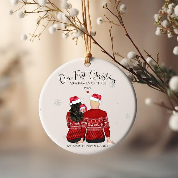 Boule De Noël Personnalisée Famille - Gants Rouges Avec Prénoms Et Année 2025 - Déco Sapin Unique Et Cadeau Souvenir