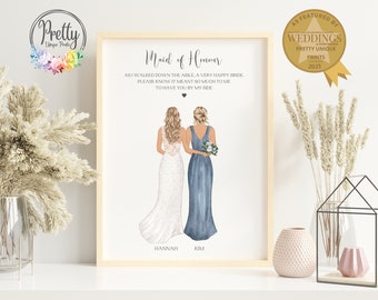 Regalo para la dama de honor, lámina personalizada para la novia y la dama de honor, regalo de agradecimiento de boda, poema de recuerdo de boda