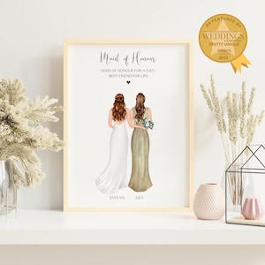 Personalised Maid of Honour Print, Custom Gift, Bridal Party Gift, Keepsake, Bridesmaid Gift, Personalised Print, Custom Bridal Keepsake, Q3