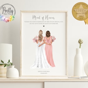 Maid of Honour Gifts, Personalised Gift for Maid Of Honour, Maid of Honor Print, Birde Gifts, Bridesmaid, Matron Of Honour, Wedding Print