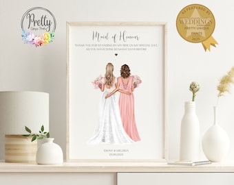 Maid of Honour Gifts, Personalised Gift for Maid Of Honour, Bride and Maid of Honour Print, Wedding Keepsake