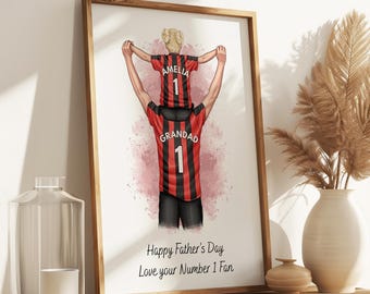 Personalised Grandad Father's Day Gift, Grandad And Grandchild Print, Football Gift For Grandad, Sports Team Gifts