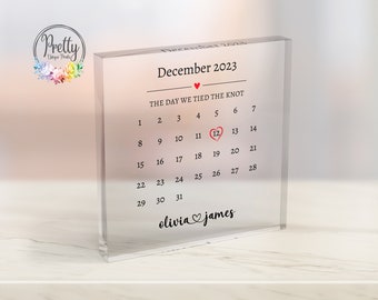 Personalised Wedding Gift, Personalised Calendar Print Acrylic Block, First Wedding Anniversary Gift, Engagement Gifts