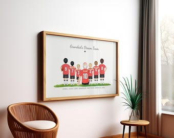 Grandad Dream Team Print, Football Grandad Gift, Grandad and Grandchildren Print, Personalised Family Art