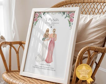 Geschenk für Schwester an ihrem Hochzeitstag, Schwester Hochzeitsgeschenk, Geschenk von Schwester an Braut, personalisierte Hochzeitsdruck für Braut, Hochzeitsgeschenke