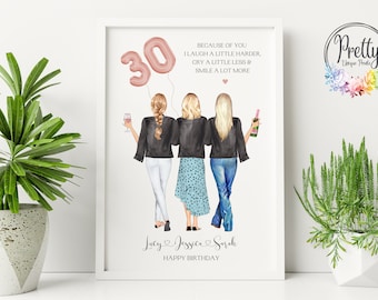 30th Birthday Gift For Her, Personalised 30th Birthday Present, Best Friend Print