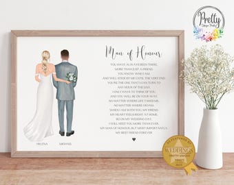 Man Of Honour Gift from Bride, Bridesman Gift, Personalised Wedding Print, Gift for Man Of Honour, Wedding Morning Gift