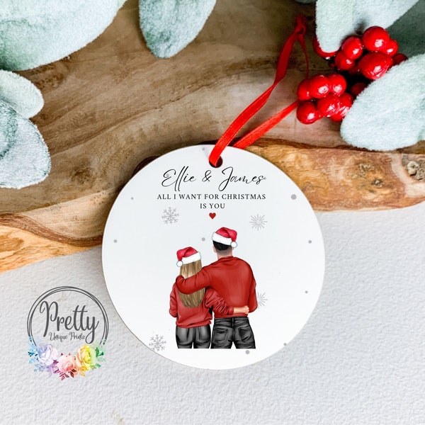Personalised Couples Christmas Bauble, Girlfriend Christmas Gift, Boyfriend Xmas Gift, All I Want For Christmas Is You Decoration