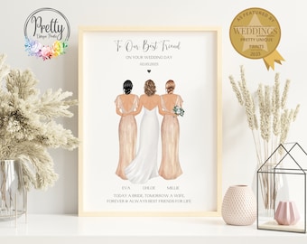 Gift For Bride From Bridesmaids, Personalised Bride and Bridesmaid Print, Bride Gift From Friend, Bride Gift from Maid Of Honour