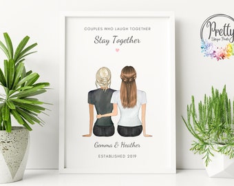Personalised Couple Print, Couple Gifts, Personalised LGBTQ Couple Gift, Lesbian Couple Print, Lesbian Anniversary Gift, Gift For Her