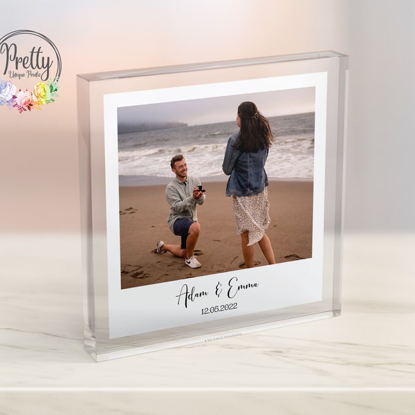 Personalisierter Verlobungsfotoblock, individuell besetztes Acrylfoto, Verlobungsgeschenke, Paargeschenke, Verlobungsandenken-Erinnerungsblock