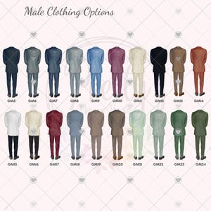 a group of men's clothing options in different colors