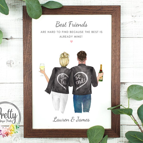 Personalised Best Friend Gift, Male And Female Best Friends, Friendship Print, Friendship Gift, Bestie Birthday Present, Gift For Him