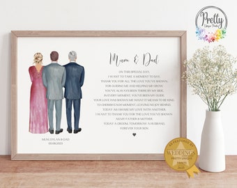 Gift For Mum And Dad On My Wedding Day, Personalised Parents of the Groom Print, Gift From Groom, Wedding Poem Print