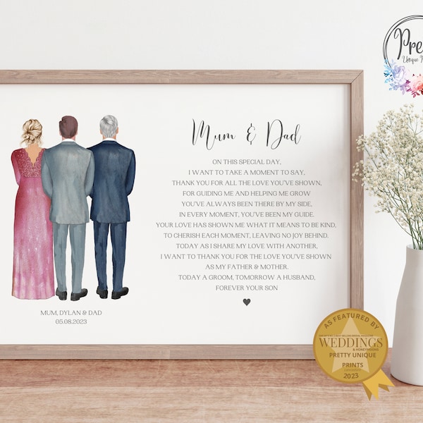 Gift For Mum And Dad On My Wedding Day, Personalised Parents of the Groom Print, Gift From Groom, Wedding Poem Print