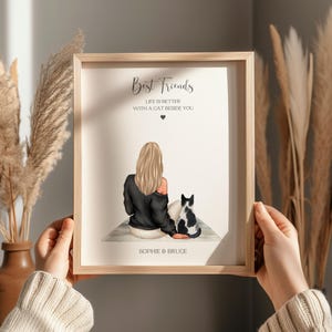 Personalised Cat and Owner Print, Pet and Owner Gift, Cat Memorial Gift, Cat Lover Gifts, Mothers Day Gift From The Cat