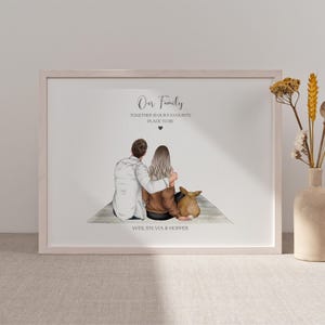 Personalised Couple with Rabbit Gift, Pet and Owner Gift, Rabbit Family Print, Rabbit Mum and Dad Print, Custom Rabbit Family Christmas Gift