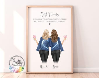 Best Friend Gifts, Personalised Best Friend Birthday Gift, Christmas Gift For Friends, Friendship Gift, Besties Print, Friend Christmas Gift