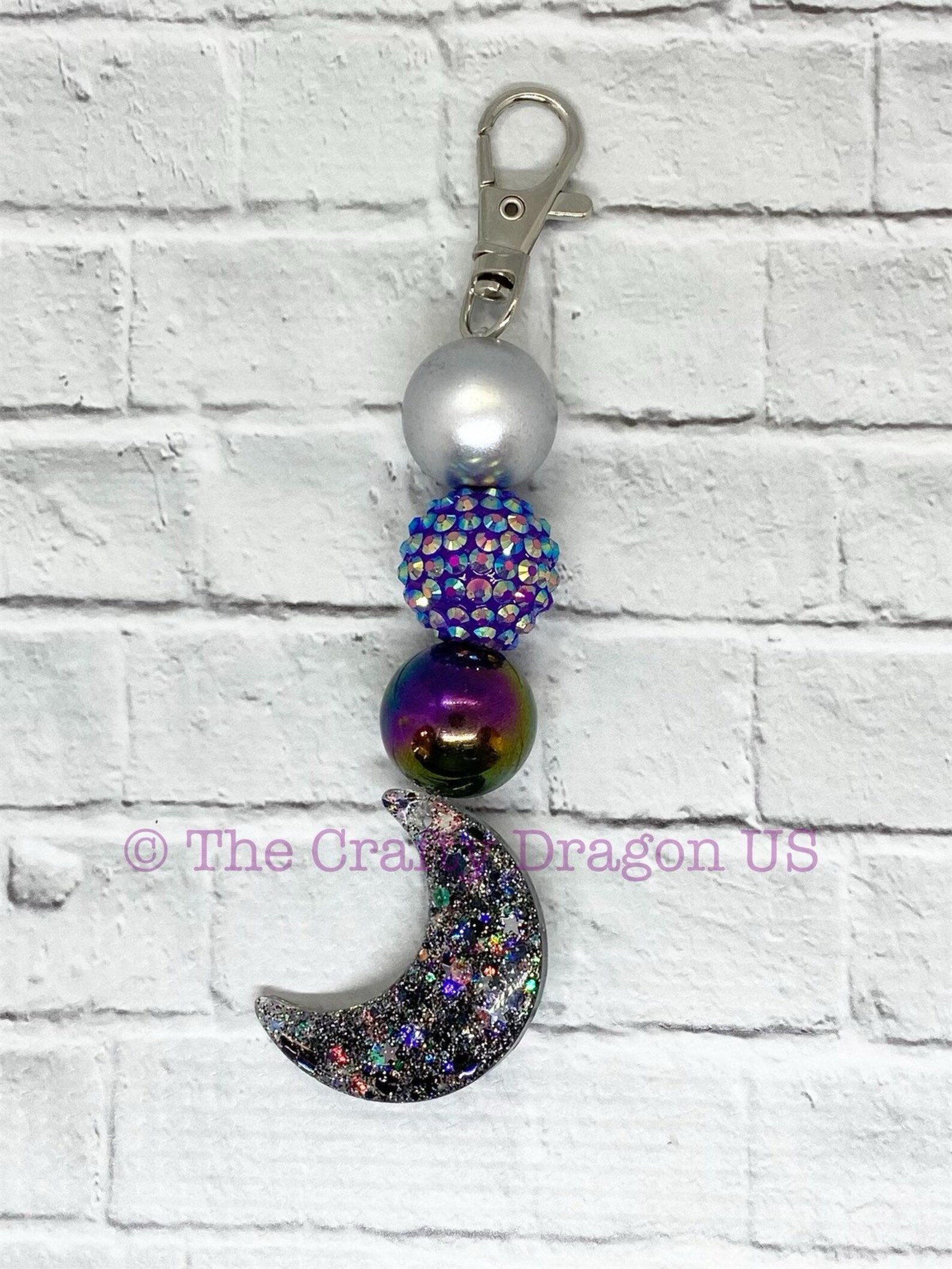 Holographic Moon Beaded Keychain Etsy