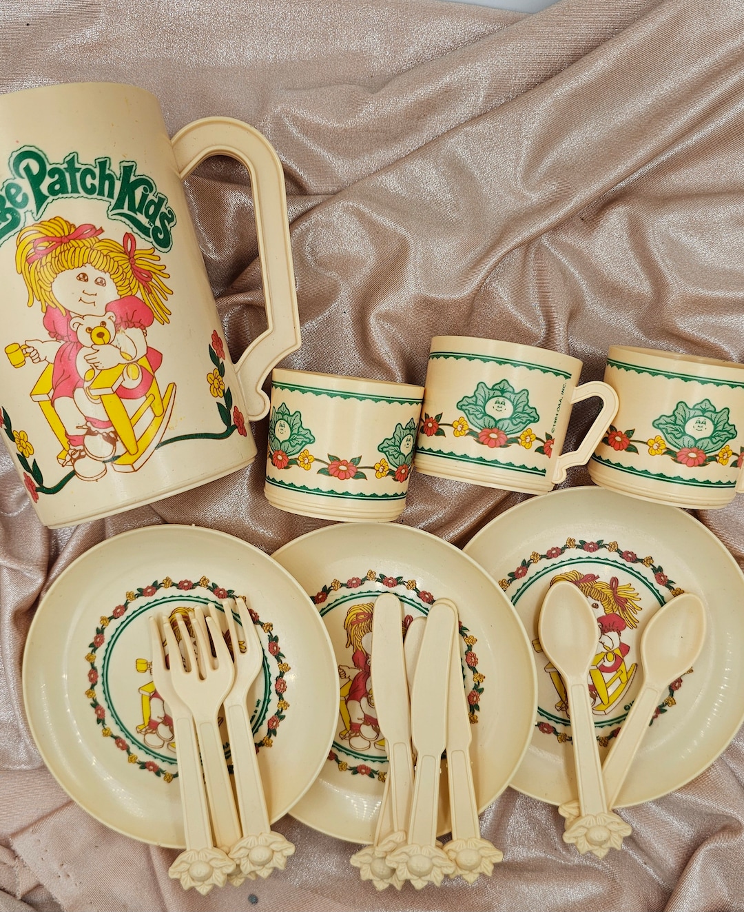 Vintage Cabbage Patch Kids Plastic Tea Set, Dinnerware, 1984