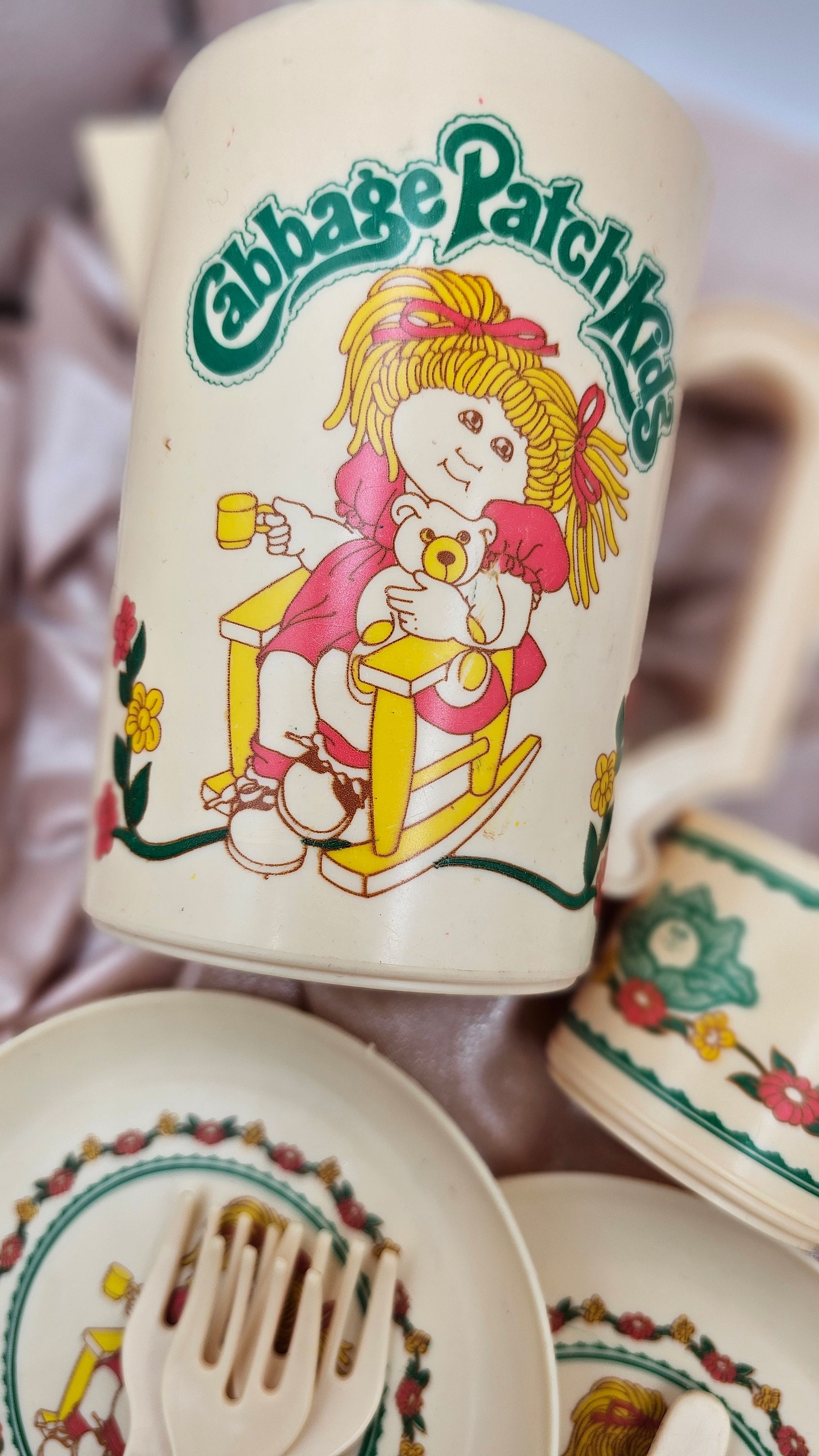 Vintage Cabbage Patch Kids Plastic Tea Set, Dinnerware, 1984