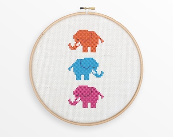 Cute Colourful Elephants Cross Stitch Pattern | Modern Xstitch Instant Digital Download