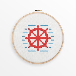 Boat Wheel Nautical Cross Stitch Pattern Modern Xstitch Instant Download image 1