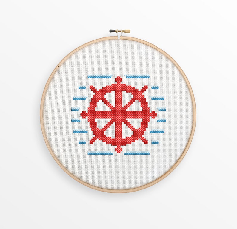 Boat Wheel  Nautical Cross Stitch Pattern  Modern Xstitch image 1