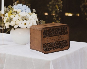 Wedding personalized card box, Wooden card box, Unique card box, Personalized wedding envelope box, Rustic wedding decor, Christmas card box