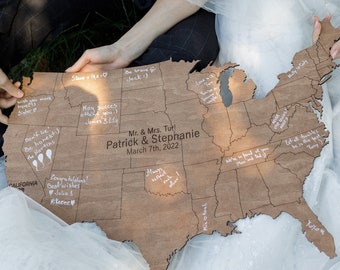 USA Shaped Guest Book, Wedding Guest Book Alternative, Rustic Wedding Decor - DoAWedding