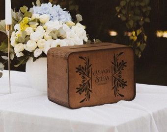 Personalized wedding card box, Wood unique card box, Envelope box, Wood money box, Last name card box, Custom wooden card box, Box with slot