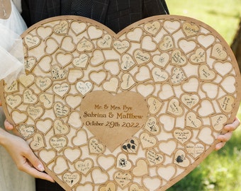 Alternative Wedding Guest Books, Personalized Wood Heart Guestbook Puzzle, Custom Heart Shaped Guest Book Wood Puzzle