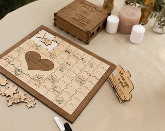 Quadratische Hochzeitsgästebuch Alternative, einzigartiges Hochzeitsgästebuch, personalisiertes Puzzle-Gästebuch, personalisiertes Holzpuzzle Rustikales Gästebuch Zeichen
