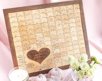 Wood Guest Book Alternative Wedding Guest Book Custom Puzzle Guest Book Wedding Guestbook