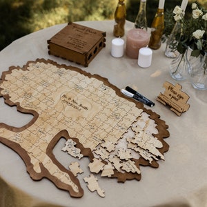 Wedding tree guest book wood, Custom Tree Guest Book Jigsaw Puzzle, Wedding Guest Book Alternative, Engraved Wooden Tree Guest Book Puzzle