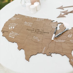 USA Guest Book Wooden Map puzzle Meaningful gift for best friend Wooden map of the united states Large guest book alternative image 2