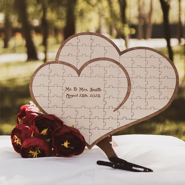 Wedding rustic guestbook, Wooden guestbook stand, Wedding puzzle guestbook, Heart puzzle, Wood puzzle guestbook, Minimalist guestbook