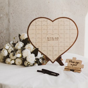 Wooden heart puzzle stand, Wedding puzzle stand, Name puzzle, Wedding guestbook, Personalized wedding guestbook, Guestbook sign