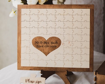 Wedding guestbook puzzle, Wooden personalized puzzle, Wedding guestbook stand, Puzzle stand, Guestbook alternative sign, Rustic wedding