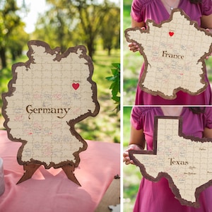 Hochzeitsgästebuch Landkarte Deutschland, Landkarte Frankreich, Landkarte aus Holz, Puzzle Karte Verlobung Geschenk