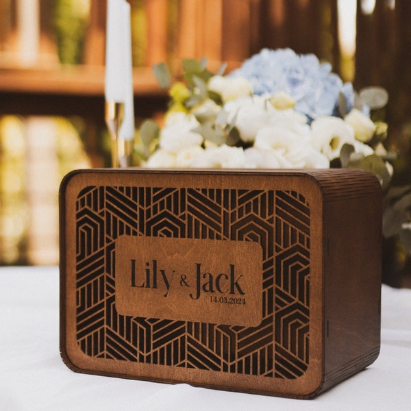 Wedding card box, Personalized card box, Wooden envelope box, Unique wedding gift, Anniversary gift, Wedding advice card box