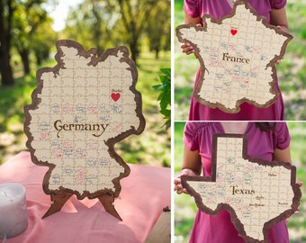 Wedding guest book map Germany, France Map Wooden puzzle Map engagement gift