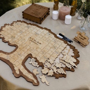 Wedding tree guest book wood, Custom Tree Guest Book Jigsaw Puzzle, Wedding Guest Book Alternative, Engraved Wooden Tree Guest Book Puzzle