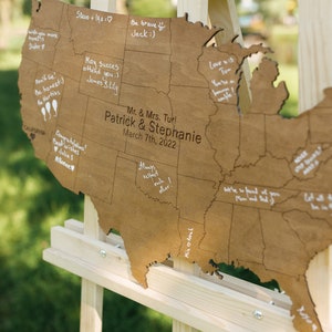 USA Guest Book Wooden Map puzzle Meaningful gift for best friend Wooden map of the united states Large guest book alternative image 1
