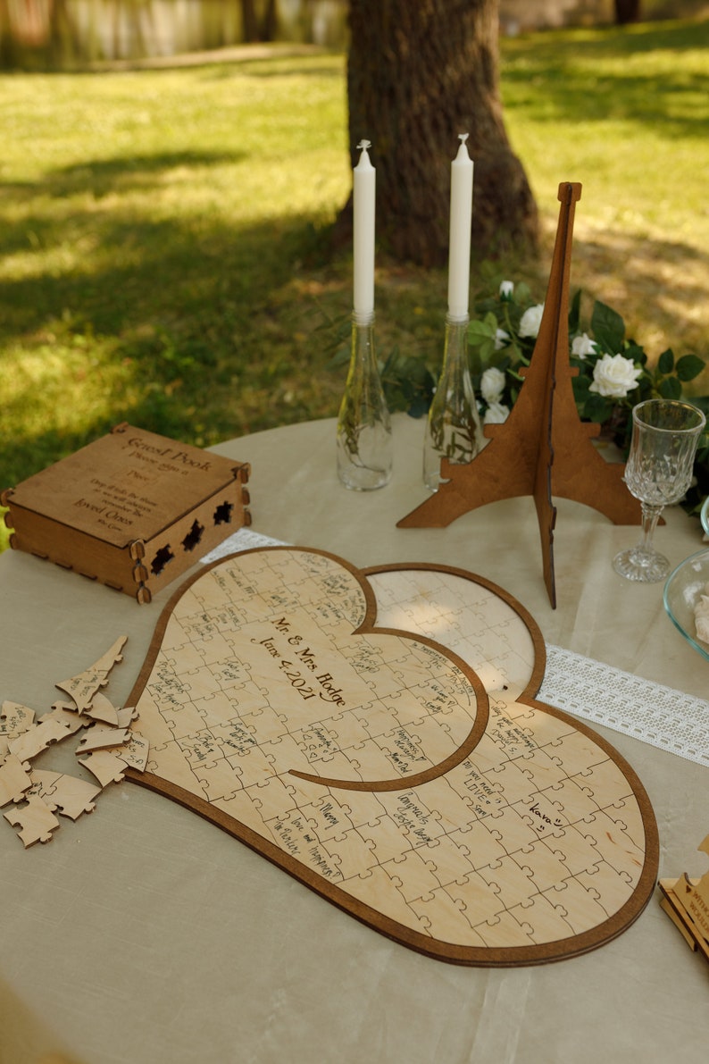 Enseigne alternative en bois pour livre d'or de mariage, livre d'or puzzle personnalisé, enseignes en bois livre d'or rustique, livre d'or en bois, décoration de mariage image 3