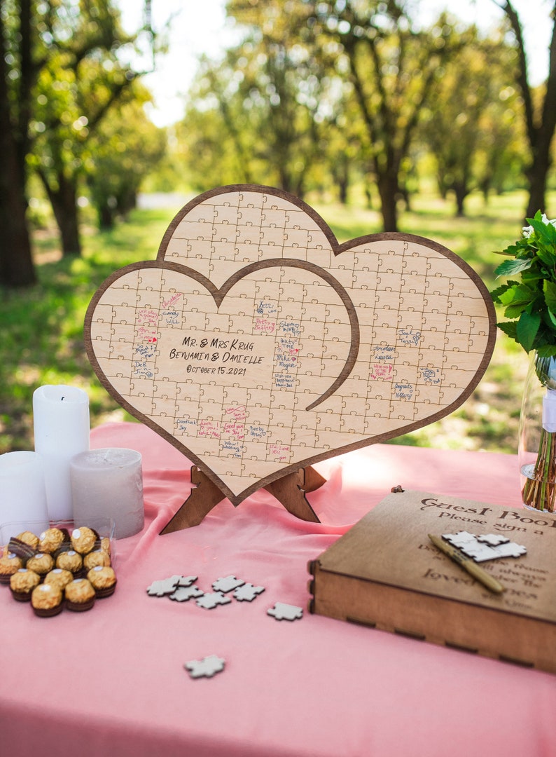 Enseigne alternative en bois pour livre d'or de mariage, livre d'or puzzle personnalisé, enseignes en bois livre d'or rustique, livre d'or en bois, décoration de mariage image 2