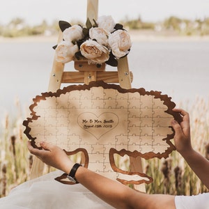 Wedding guestbook alternative, Family name sign, Modern wedding decor, Guestbook stand, Wooden puzzle stand, Last name sign, Rustic decor