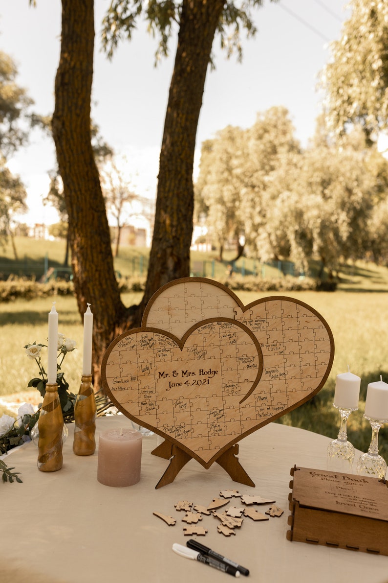 Hearts Wedding Guest Book Alternative Wooden Drop Box Rustic Wedding Table Decor Personalized Wedding Gift Fall Winter Spring Summer image 7